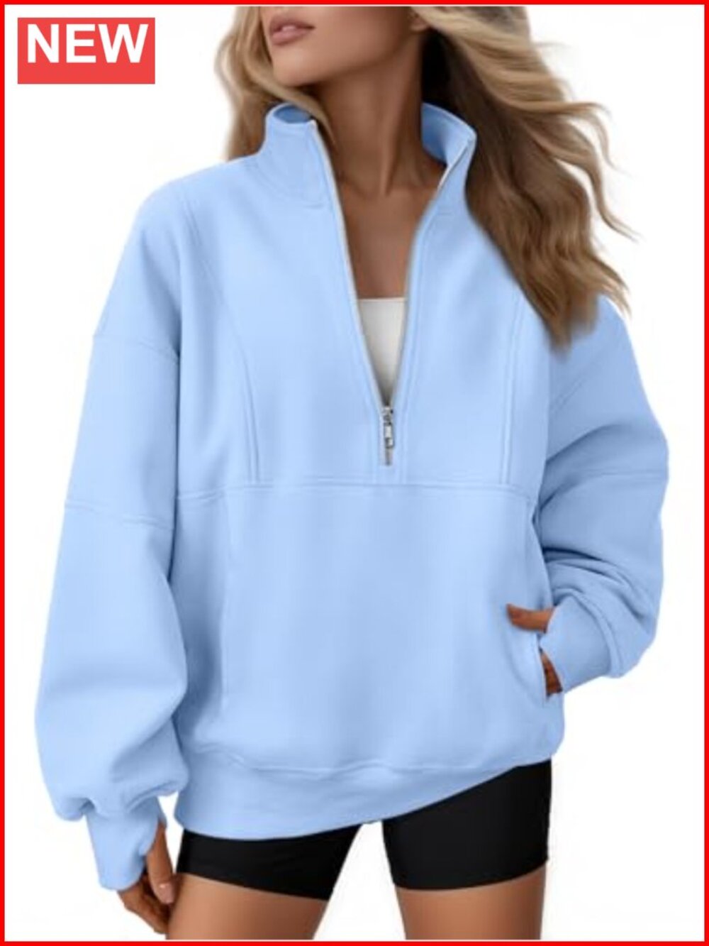 Oversized Quarter Zip Fleece Sweatshirt Mock Neck Pullover with Thumbholes